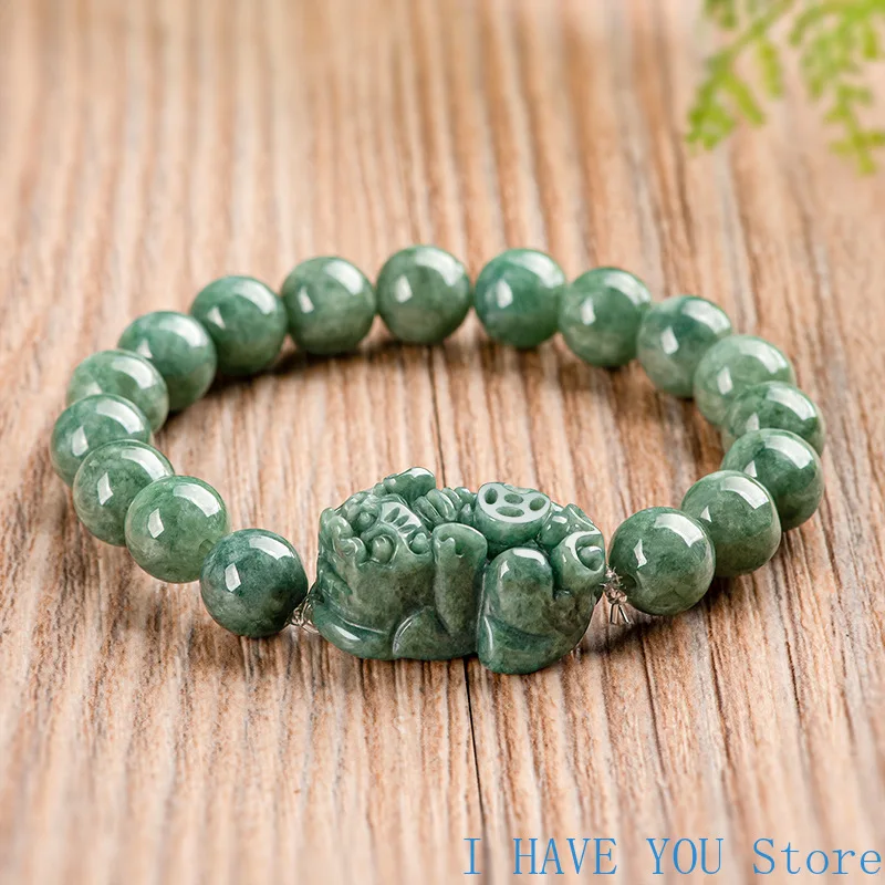 

Authentic Natural A-grade Jade Bracelet, Pixiu Bracelet Bean Green Jade Bracelet Fashionable High-end Men's and Women's Bracelet