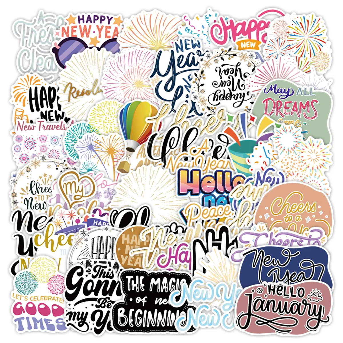 Наклейки на новый год 10/30/50 шт.