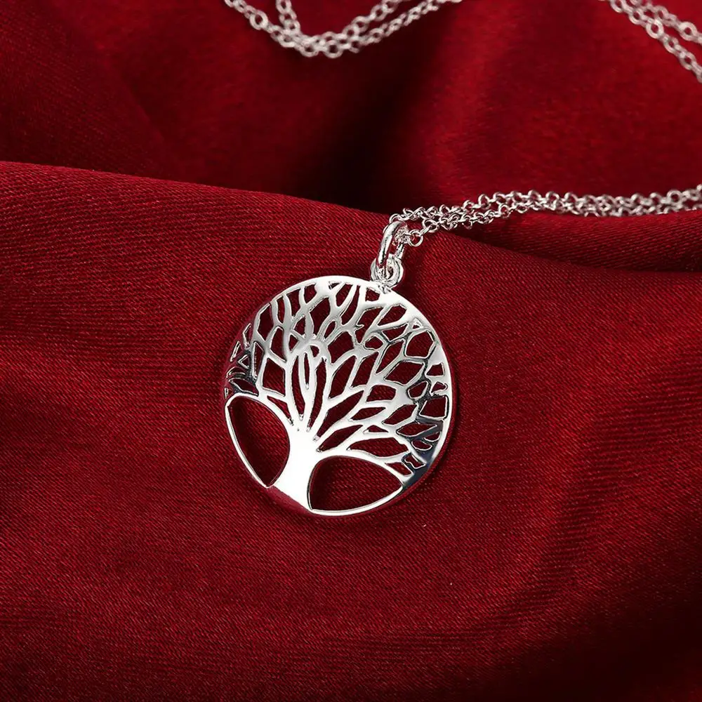 

Noble 925 Stamp Silver color Fashion Jewelry Charm Round tree Pendant Necklace For Women 18 inches Hot sale Wedding Gifts