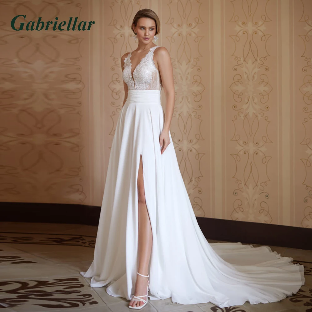 Gabriellar богемные кружевные аппликации свадебные платья с v-образным вырезом без