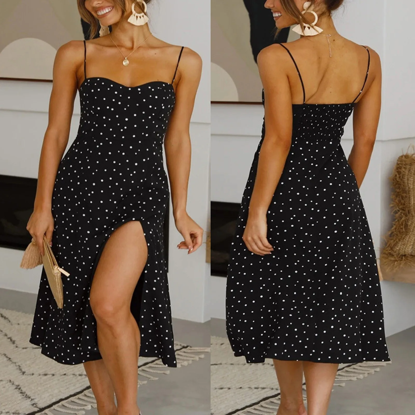 

Women's Sling Floral Long Dresses Fashion Summer Boho V-neck Sleeveless Party Beach Floarl Print Split Dress Casual Sundress