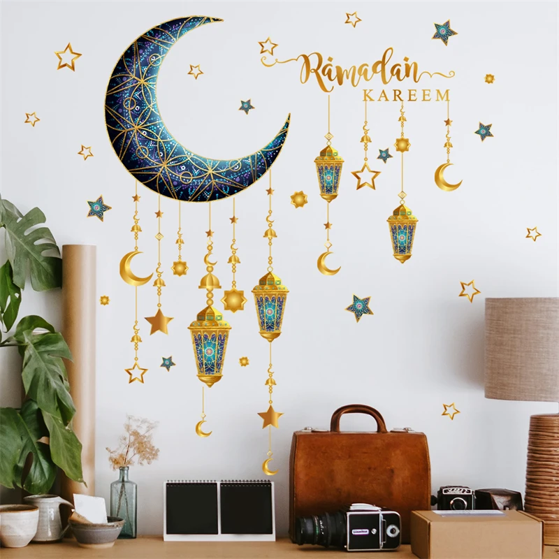 

2023 Рамадан наклейки на стену Луна Звезда Фонарь Сделай Сам ИД Мубарак оконные наклейки Рамадан кареем украшение для дома исламский мусульманский