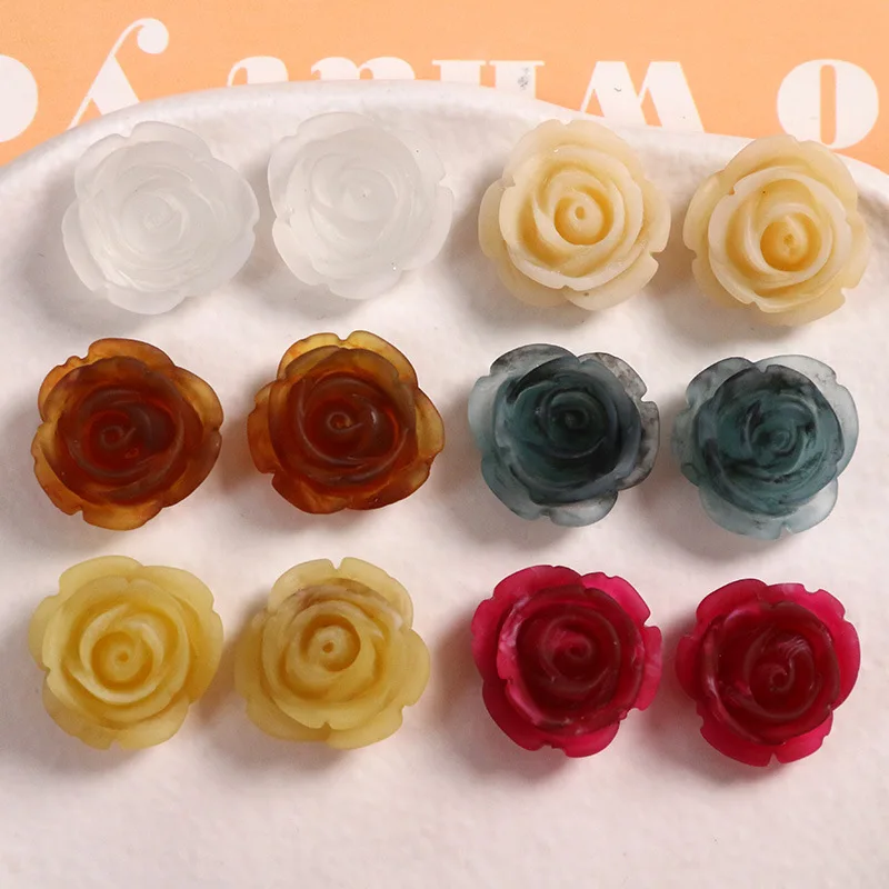 

5pcs retro fog surface halo dyed coral flower diy resin accessories earrings hairpin pendant material