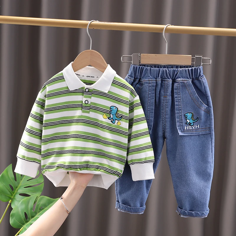 

2022 Autumn Kids Clothing Sets for Baby Boys Clothes Outfits Toddler Infant Cartoon Dinosaur Tops Jeans Children Sportswear
