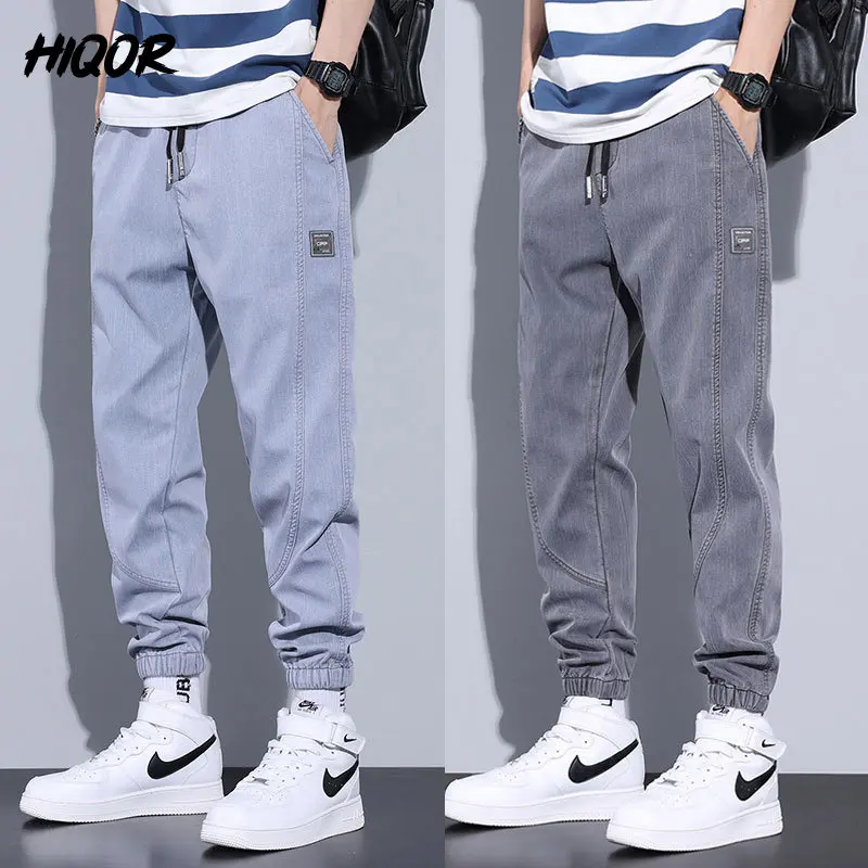 HIQOR New Cotton Fashion Korean Pant Summer Men Casual Solid Color Drawstring Pants Loose Harem Sweatpants Trouser Male Clothing