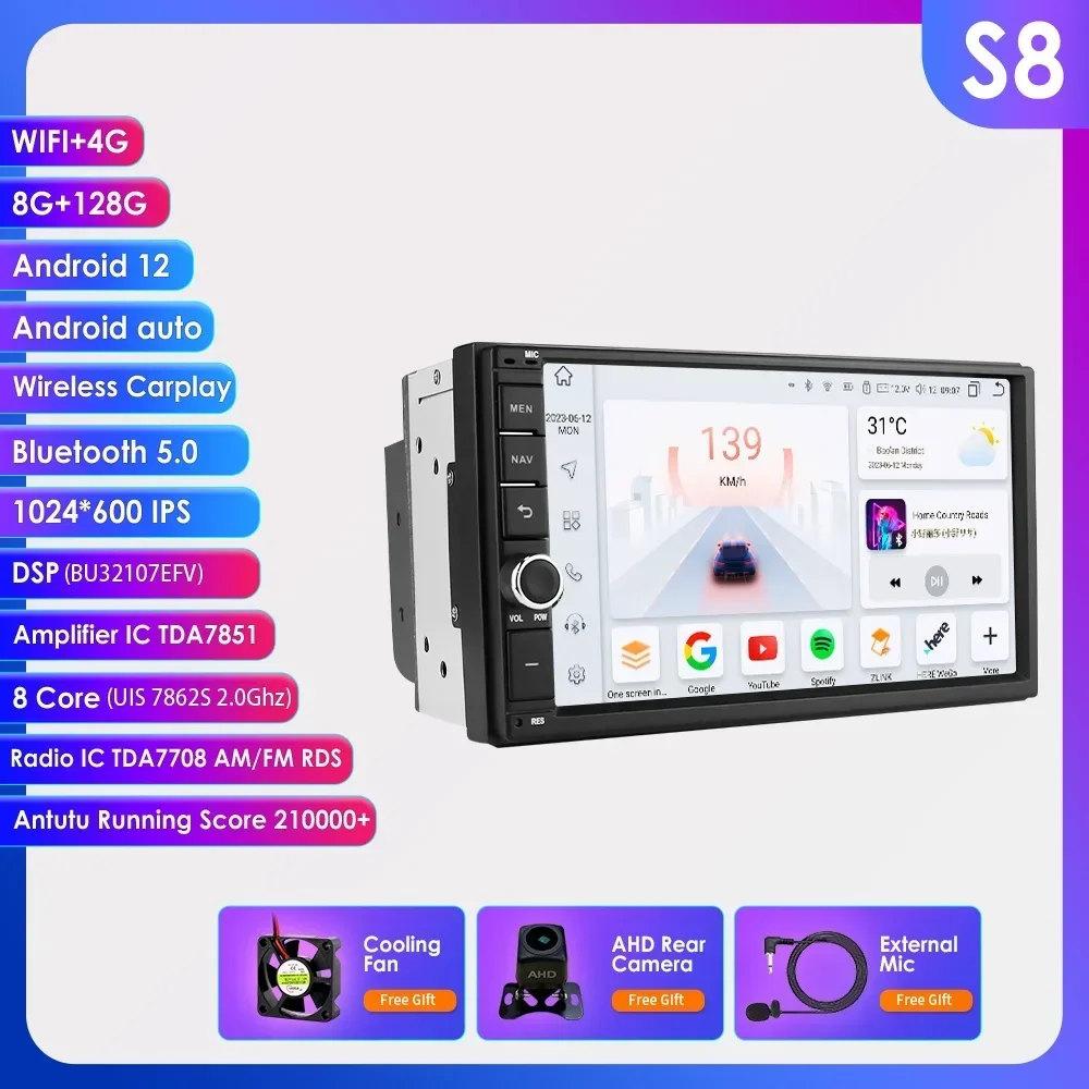 

Hizpo 2din 7-дюймовый CarPlay Android 13 Авто Универсальный Автомобильный Стерео Bluetooth FM Радио Для Nissan Toyota Volkswagen Авторадио 8G 128G