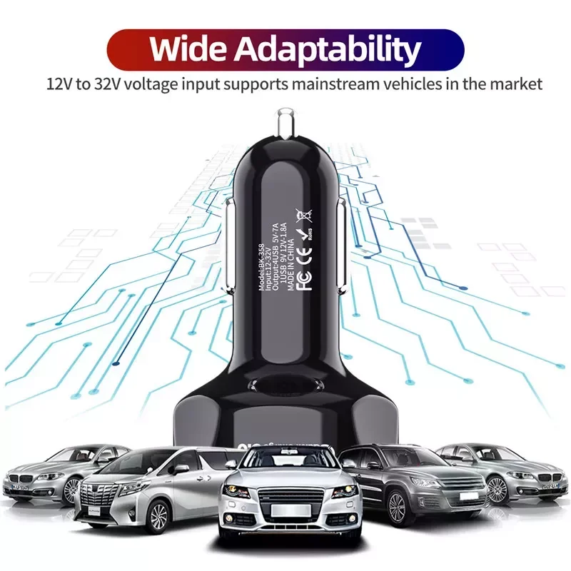 

4 Ports USB Car Charge 48W Quick 7A Mini Fast Charging 11 Mobile Phone Charger Adapter in Car