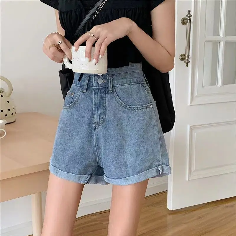 2022 New Casual High Waist Denim Shorts Women's Summer Pockets Slim Design Straight Jeans Short Women's Shorts Women's