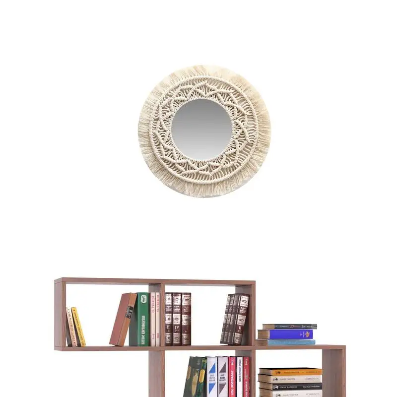 

Wall Hanging Mirror Boho Wall Art Ornament Round Mirror With Fringe Makeup Mirrors For Apartment Living Room Bedroom Home Decor