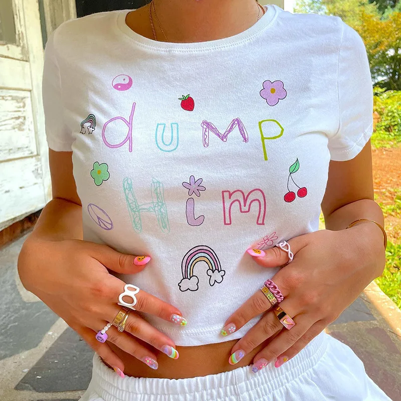 

Streetwear Clothing Crop Top Women Tshirt Women's Oversized T-Shirt Shirt Y2k Clothes Tee 2022 Print Pullover Short Sleeve Navel