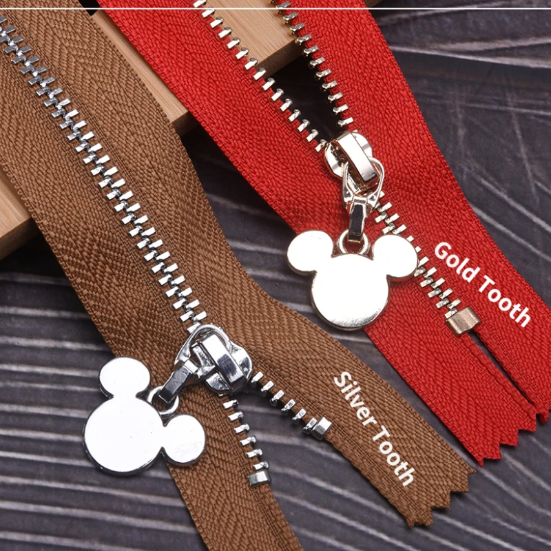 

High-End 20cm 3# Metal Zipper Brass Silver Gold Teeth Decorative Zip Pulls Head Closure Zipper For Clothes DIY Bags Repair Kit