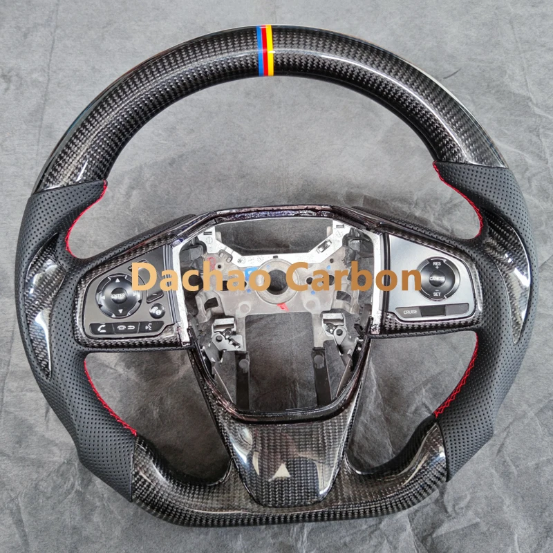 

Руль из углеродного волокна для Honda Civic 2017, 2018, 2019, 2020, 2021, 10 поколения, выполненный в индивидуальном стиле, итальянская Алькантара