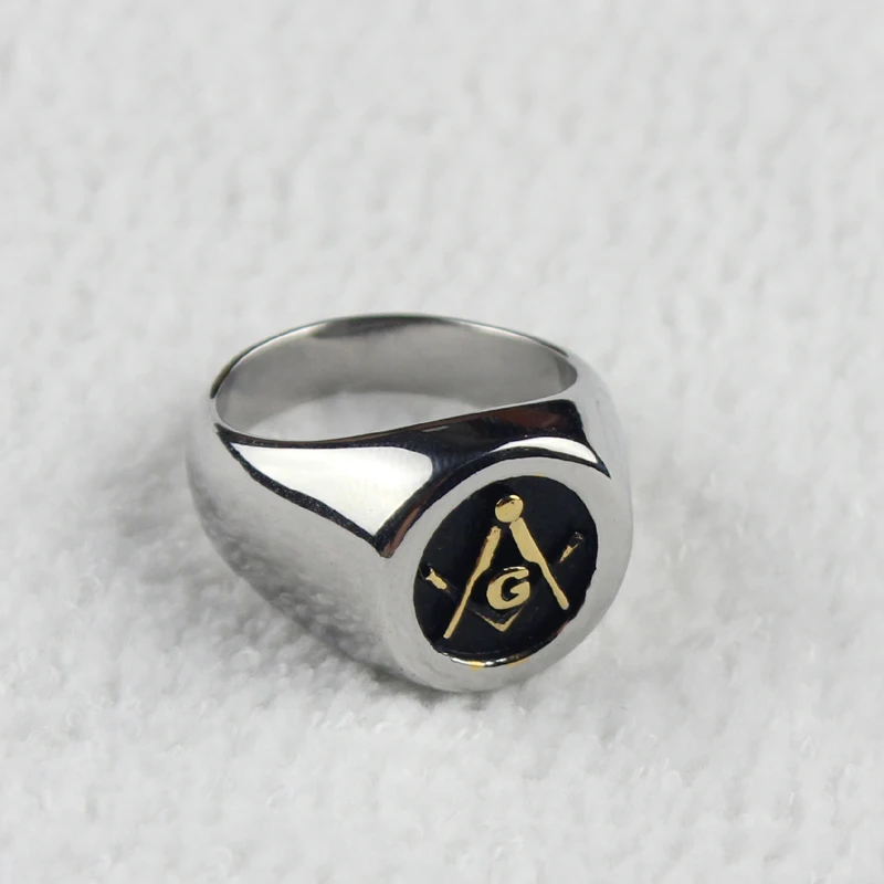 Мужское серебристое и золотистое тисненое масонское кольцо из нержавеющей стали