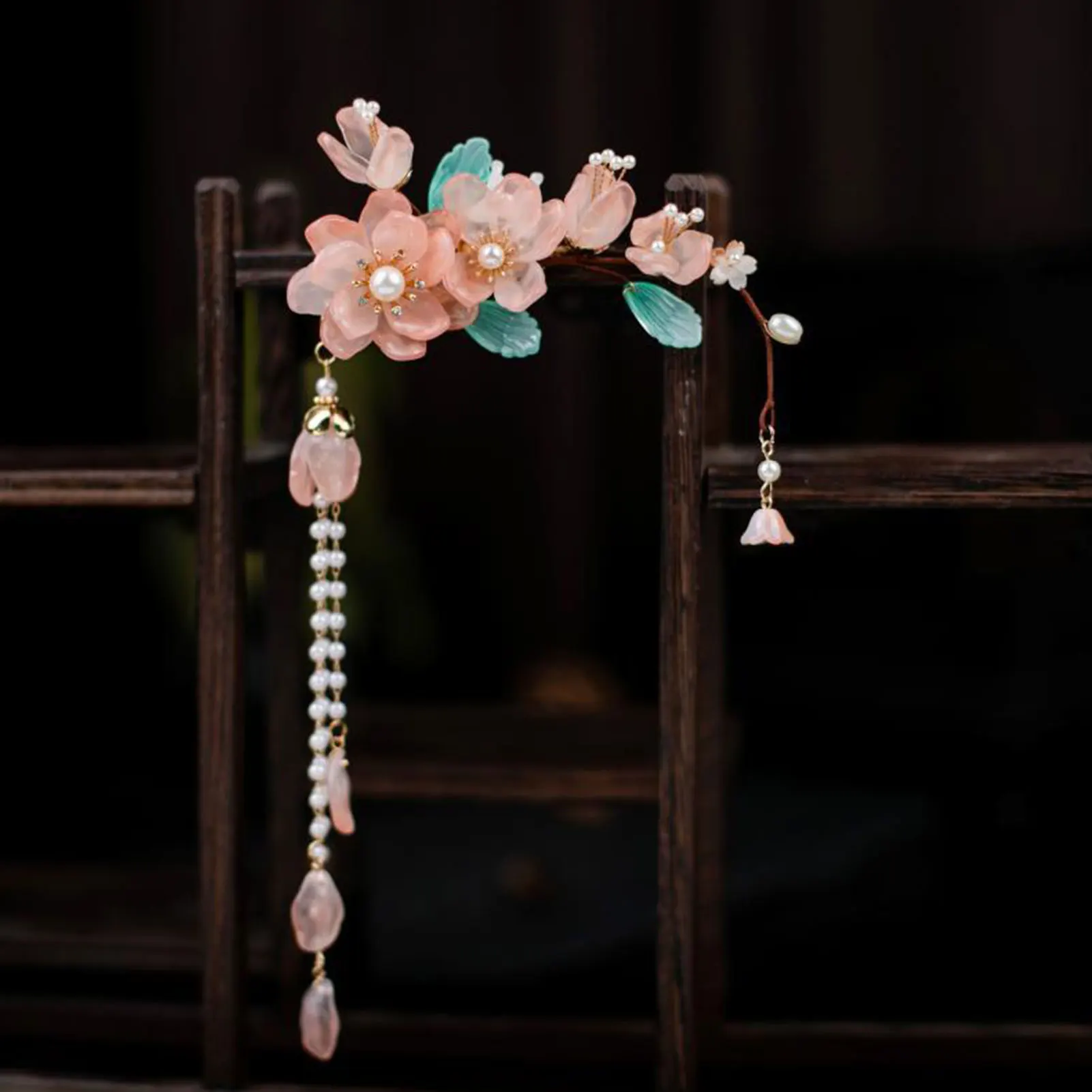 

Fairy Hair Clips Hairpins For Women Pink Flower Tassel Barrettes Girls Vintage Chinese Hanfu Hair Accessories Pearl Hair Jewelry