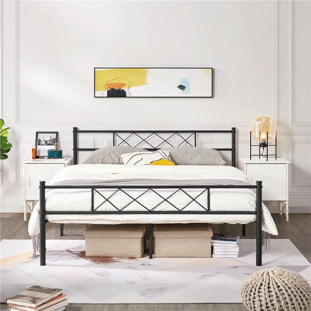 

Easyfashion X-Design Metal Platform Queen Bed, Black
