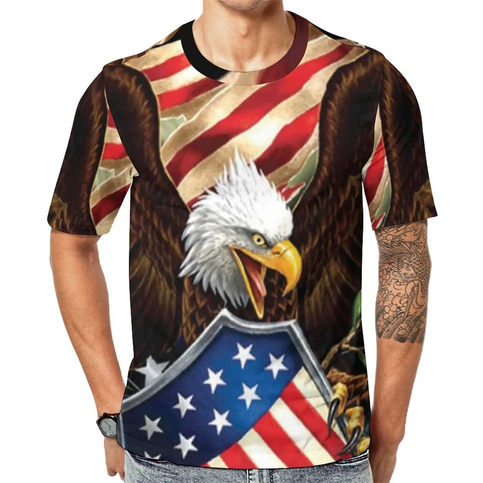 

Majestic American Bald Eagle T Shirt Patriotic USA Flag Men Fashion T Shirts Graphic Tee Shirt Short Sleeve Kawaii Plus Size Top