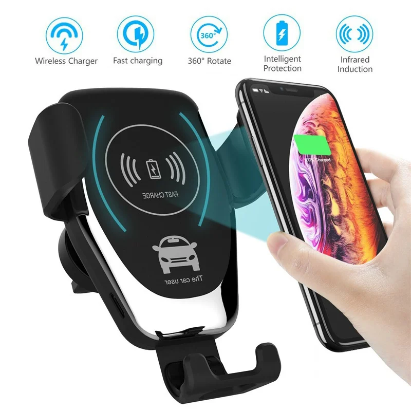 

10W Car Wireless Charger Clamping Phone Holder Gravity Bracket Fast Charging Car Charger Car Interior Accessories