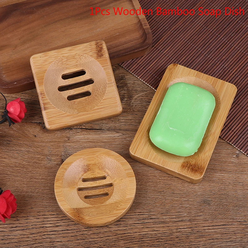 Natural Bamboo Wood Soap Drain Tray Dish Holder Plate Bathroom Shower Soap Storage Container