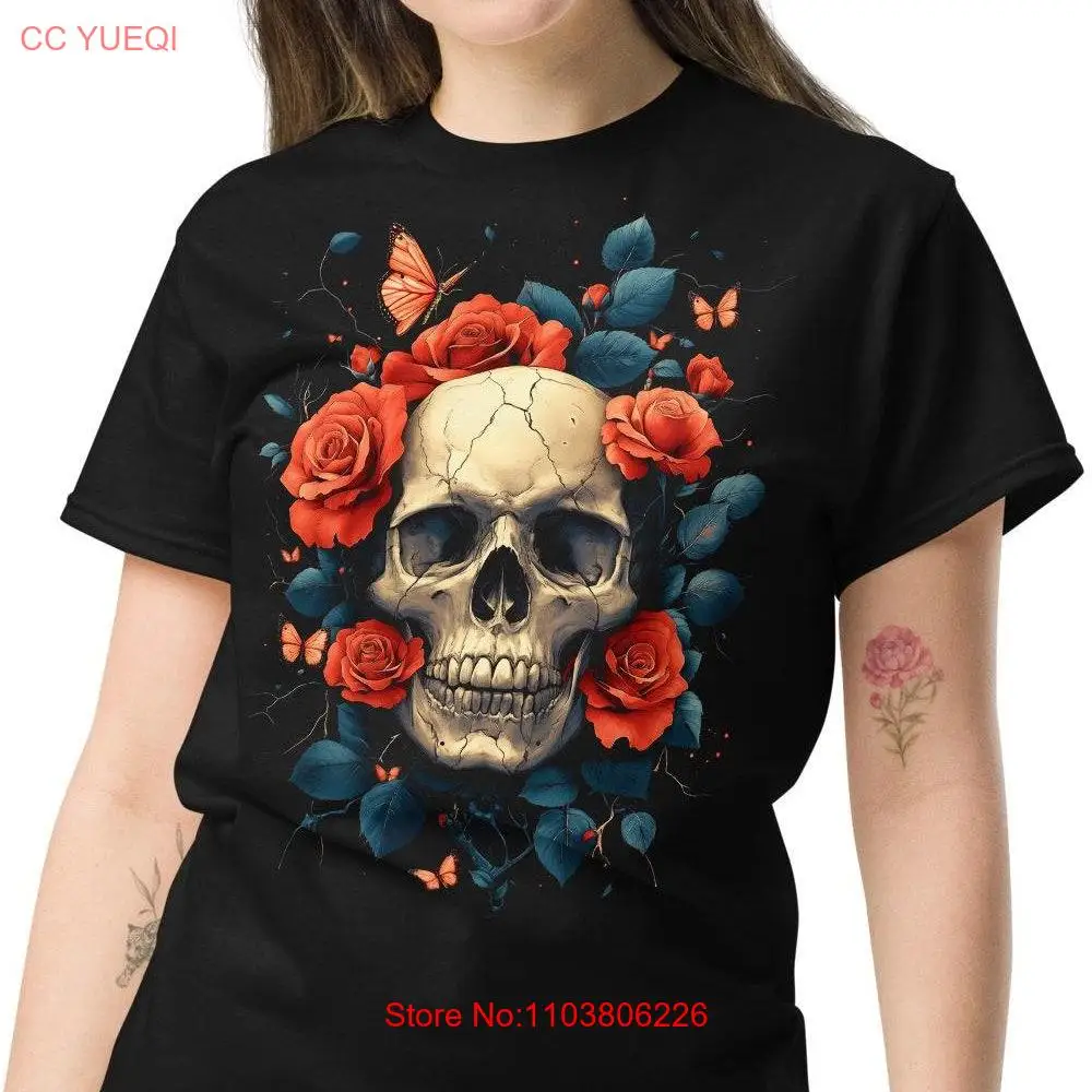 Футболка с черепом и розами бабочками в готическом стиле SM 5XL длинными или