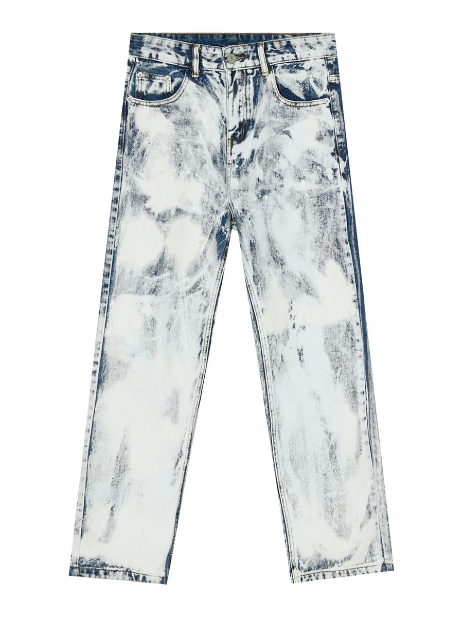 Four Seasons Men Tie-dyed Casual Jeans Korean Retro Loose Straight Pants Y2k Men Jeans Fashion Street Clothes Ins Selling Jeans