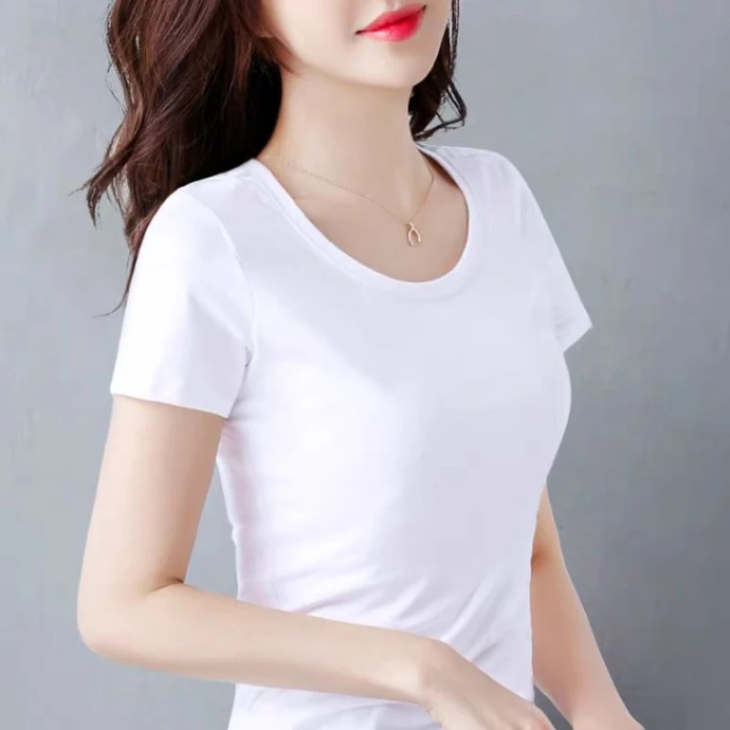 

White t-shirt women's short-sleeved slim bottoming shirt women's 2022 new style with black tight-fitting women's tops