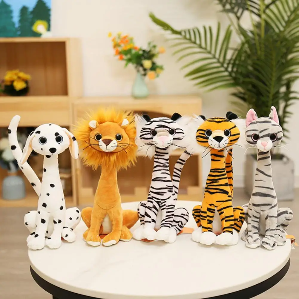 

Funny Animal Plush Toy Plush Tiger Lion Dog Cat Dolls Soft Stuffed Long Neck Dalmatian Dog Simulation Plush Toys Kids Gift