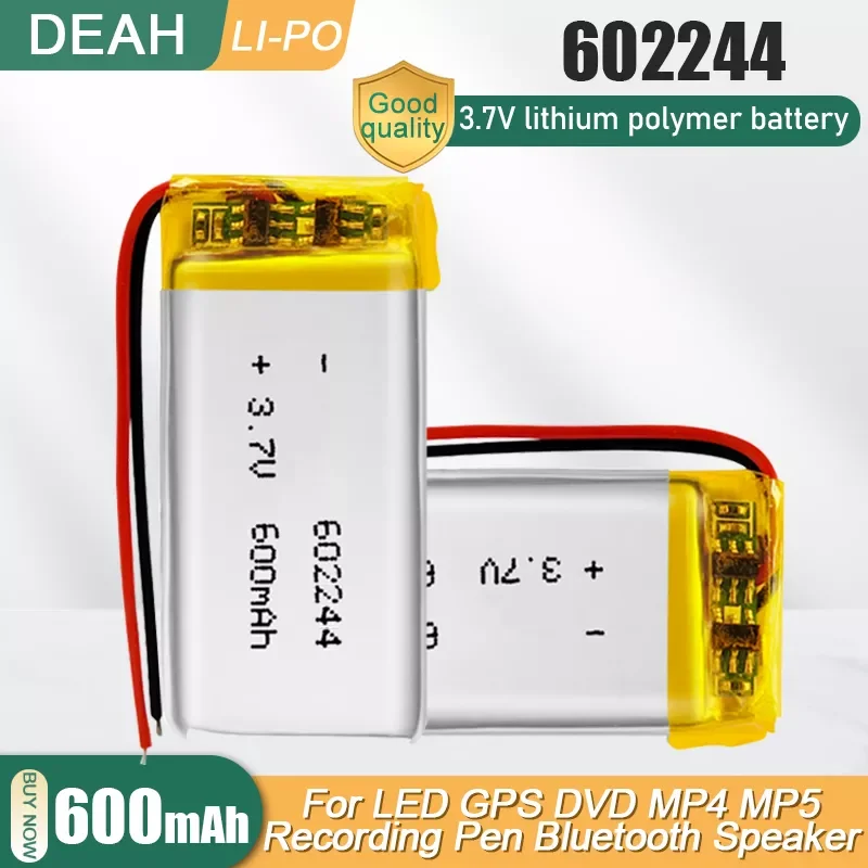 

3.7V 600mAh 602244 Rechargeable Lithium Polymer Battery For MP3 MP4 DVD MID PDA GPS Bluetooth Speaker LED Light Li ion Cell