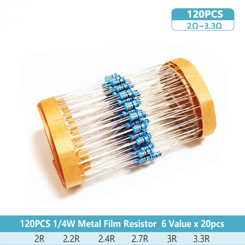

Резистор 1/4 Вт, набор для самостоятельной сборки, металлическая пленка 0,25 Вт, электронный набор автомобильный резистор 2 Ом 2,2 Ом 2,4 Ом 2,7 Ом 3 ом