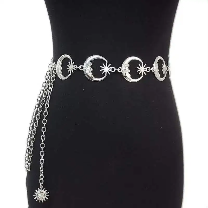 

Punk Hip Hop Style all-match waist chain Moon Vintage Metal Womans Belt For Dress Vintage High Waist Chain Belt for women