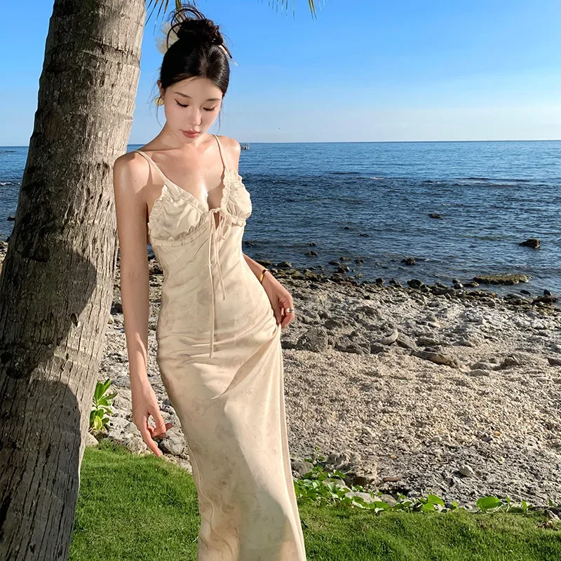 Элегантное утягивающее платье-майка с открытой спиной для женщин летнее длинное