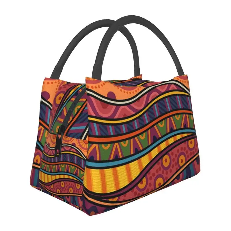 

African Tribal Pattern Insulated Lunch Bags for Women Leakproof Geometric Ankara Pattern Thermal Cooler Lunch Tote Work Picnic