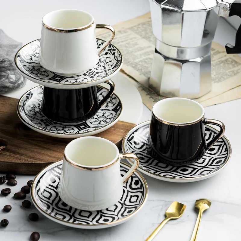 

80ml Turkish Espresso Cups With Saucers Ceramic Cup Set For Black Tea Coffee Kitchen Party Drink Ware Home Decor Creative Gifts