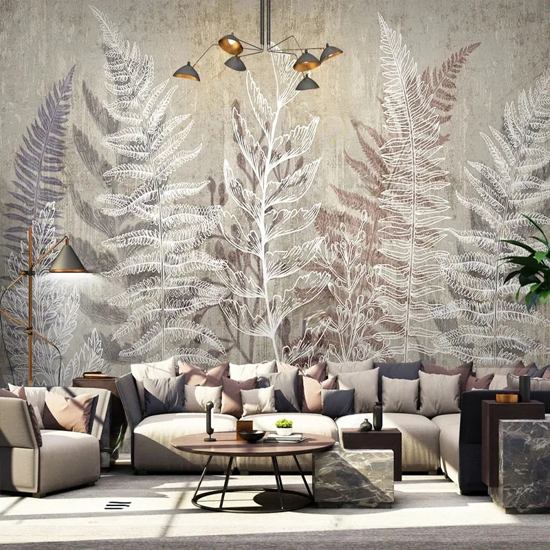 

Custom Photo Wallpaper Nordic Modern Light Luxury 3D Plant Leaf Line Drawing Mural Retro Living Room TV Background Wall 3D Mural
