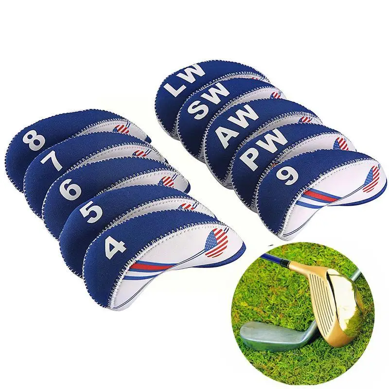 

New In Box ! 10pcs White & Blue Usa Flag Neoprene L1a6 Club Iron Golf Z0m4 Cover Cover N9i0