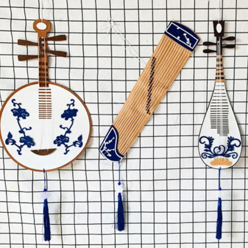 

Rushed Vintage Chinese Classical Musical Instrument Hanging Decoration Material DIY Material Package Blue And White Porcelain