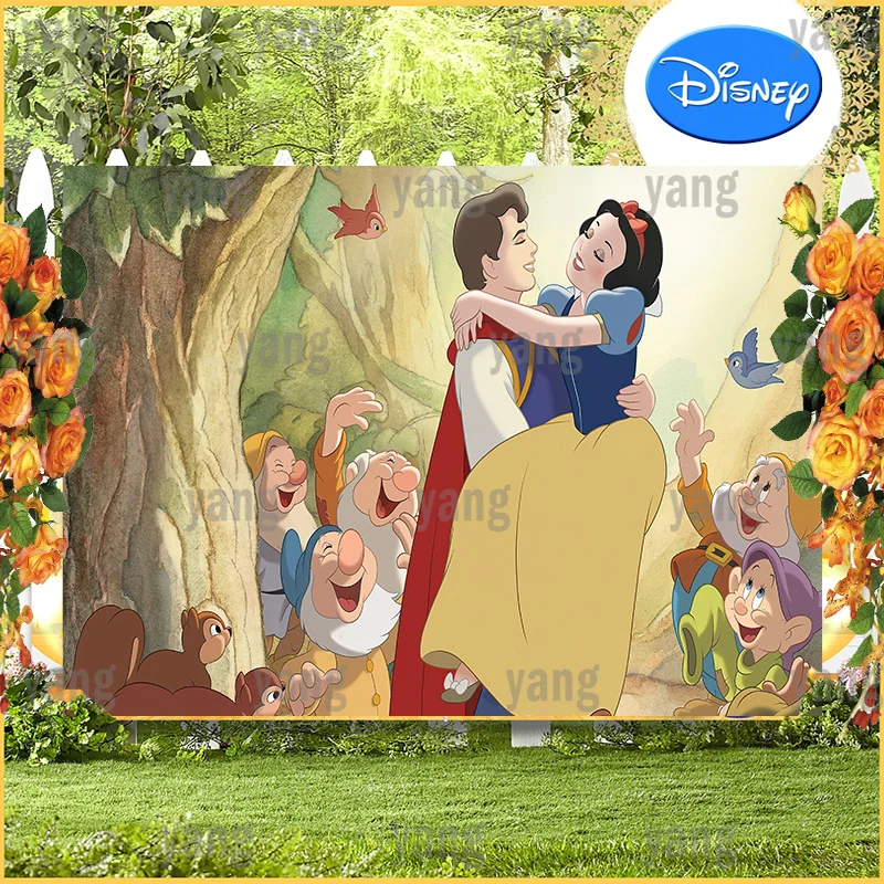 Lovely Seven Dwarfs Custom Forest Disney Princess Snow White Photo Backdrop Happy Newborn Birthday Party Backgrounds Decoration