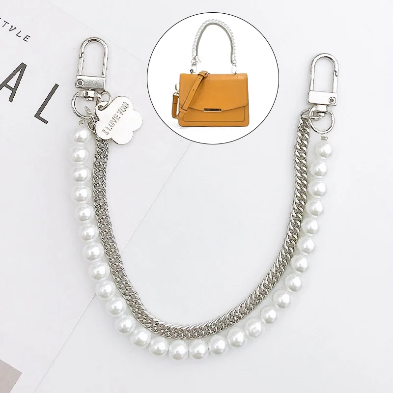 

Mobile Phone Lanyard Purse Belt Imitation Pearl Chain Bag Chain Bag Handle Double Chain Double Layer Short With Flower Pendant