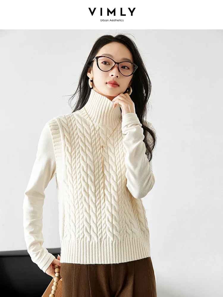 VIMLY женский простой винтажный свитер с витой текстурой жилет зимний укороченный