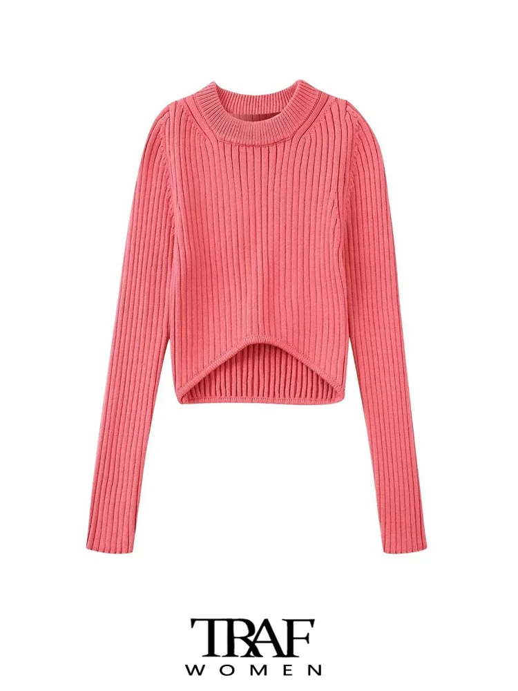 

Женский трикотажный свитер с круглым вырезом и длинным рукавом