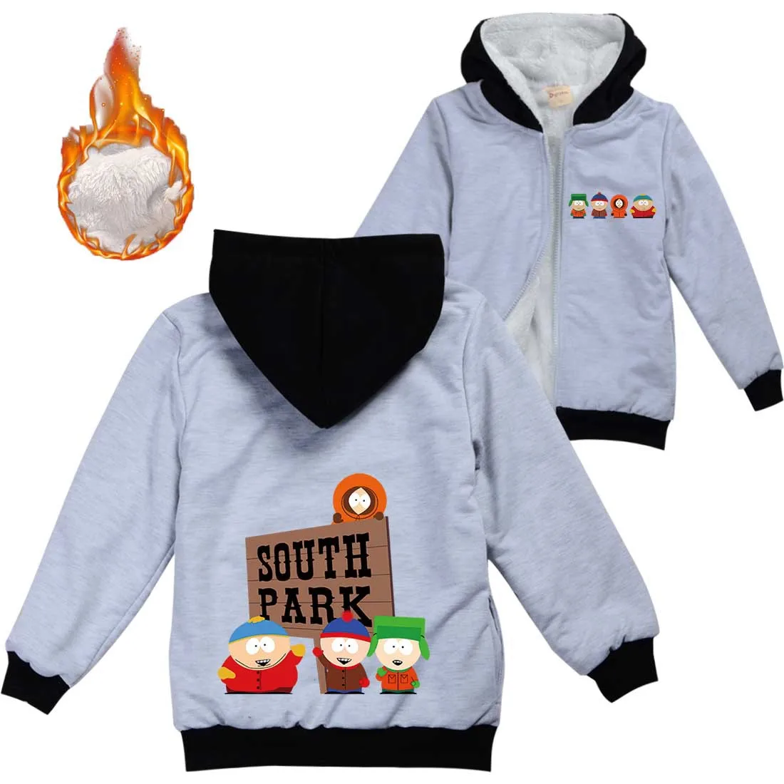 

Детский костюм аниме S-Southes Park, теплая плотная бархатная куртка с капюшоном, одежда для мальчиков и подростков, пальто для маленьких девочек, ...