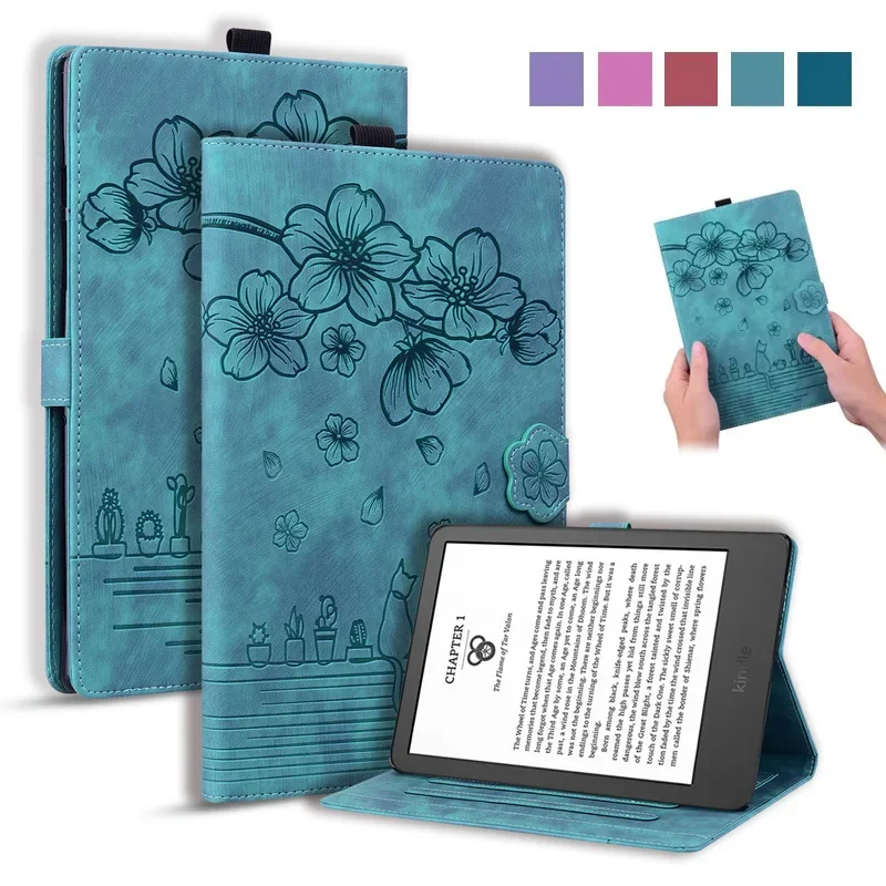 Фото Чехол GEFENIS Funda для Kindle Paperwhite 12 поколения 2024 7 дюймов с тиснением 3D цветок кошка кошелек-подставка чехол для Kindle Paperwhite 2 №1