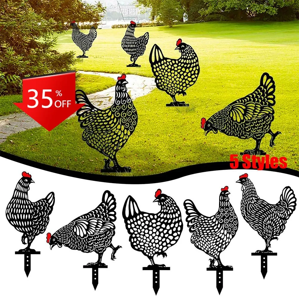 

5pcs Chicken Yard Art Ornament Outdoor Garden Backyard Stakes Hen Yard Decor Gift Set Home Garden Ornaments Decorations