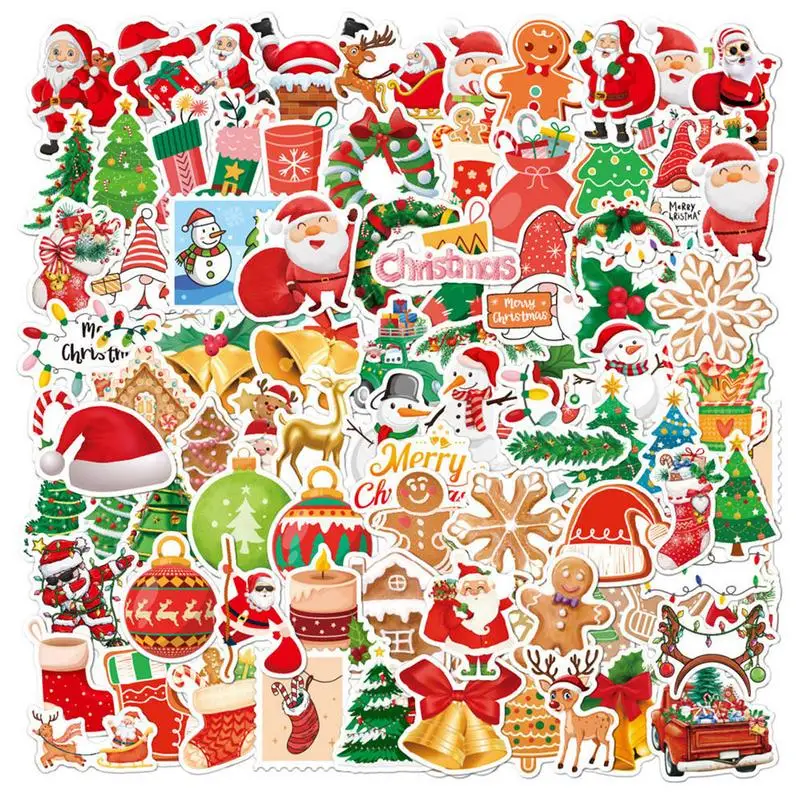 

100PCS Christmas Cartoon Stickers Cartoon Stickers Merry Christmas Decorations Santa Snowflake Stickers Holiday Gifts For Kids
