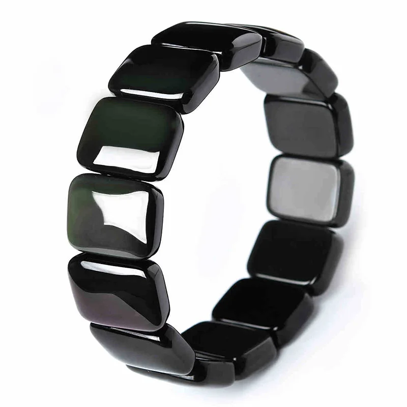 

Натуральные радужные бриллианты, мужские и женские ювелирные изделия, браслет из натурального черного нефрита, бусины из камня, эластичные ...