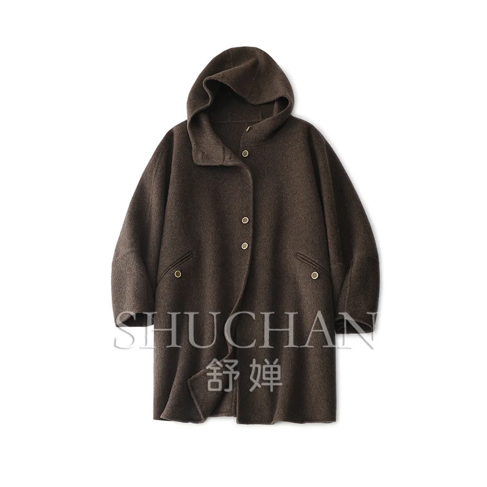 Двусторонняя куртка с капюшоном импортная шерсть + альпака роскошное Свободное