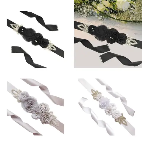 Phenovo Атласный свадебный пояс с цветком розы