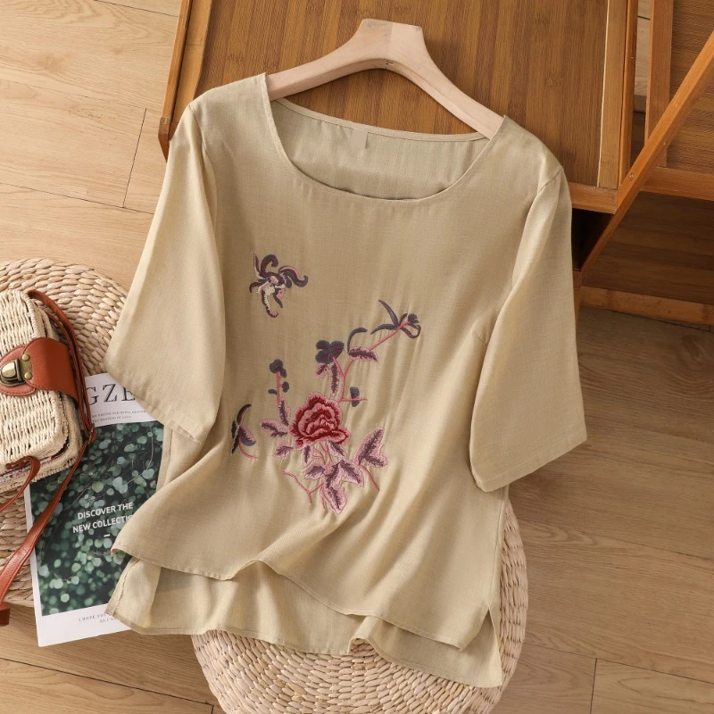 

YCMYUNYAN, топ с коротким рукавом, винтажная Женская одежда, Новинка лета 2023, свободные футболки с круглым вырезом и вышивкой, женские футболки в китайском стиле