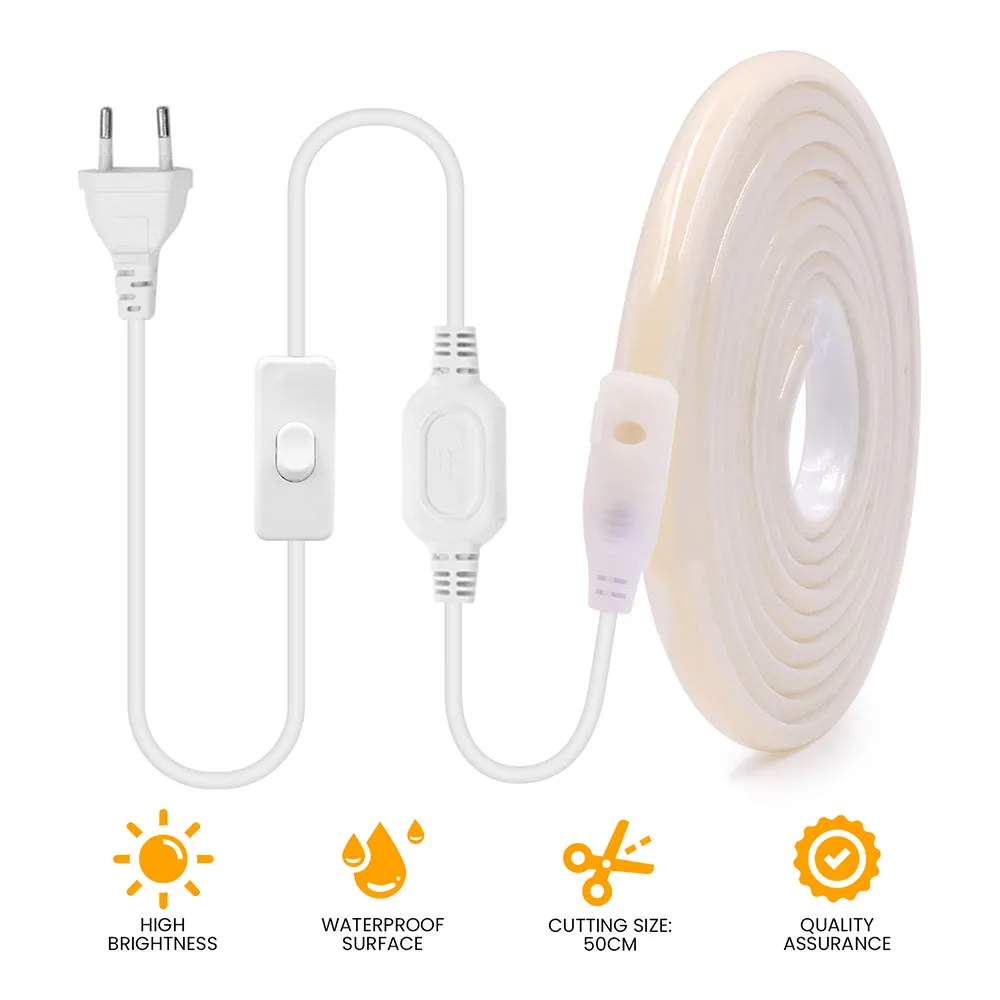 Фото 220 В Переключатель COB Светодиодная неоновая лента Гибкая 288LED/M Водонепроницаемая лампа Теплый белый Комната Садовое освещение 0,5 м 1 м 2 м 5 м 10 м 20 м 30 м 40 м №2