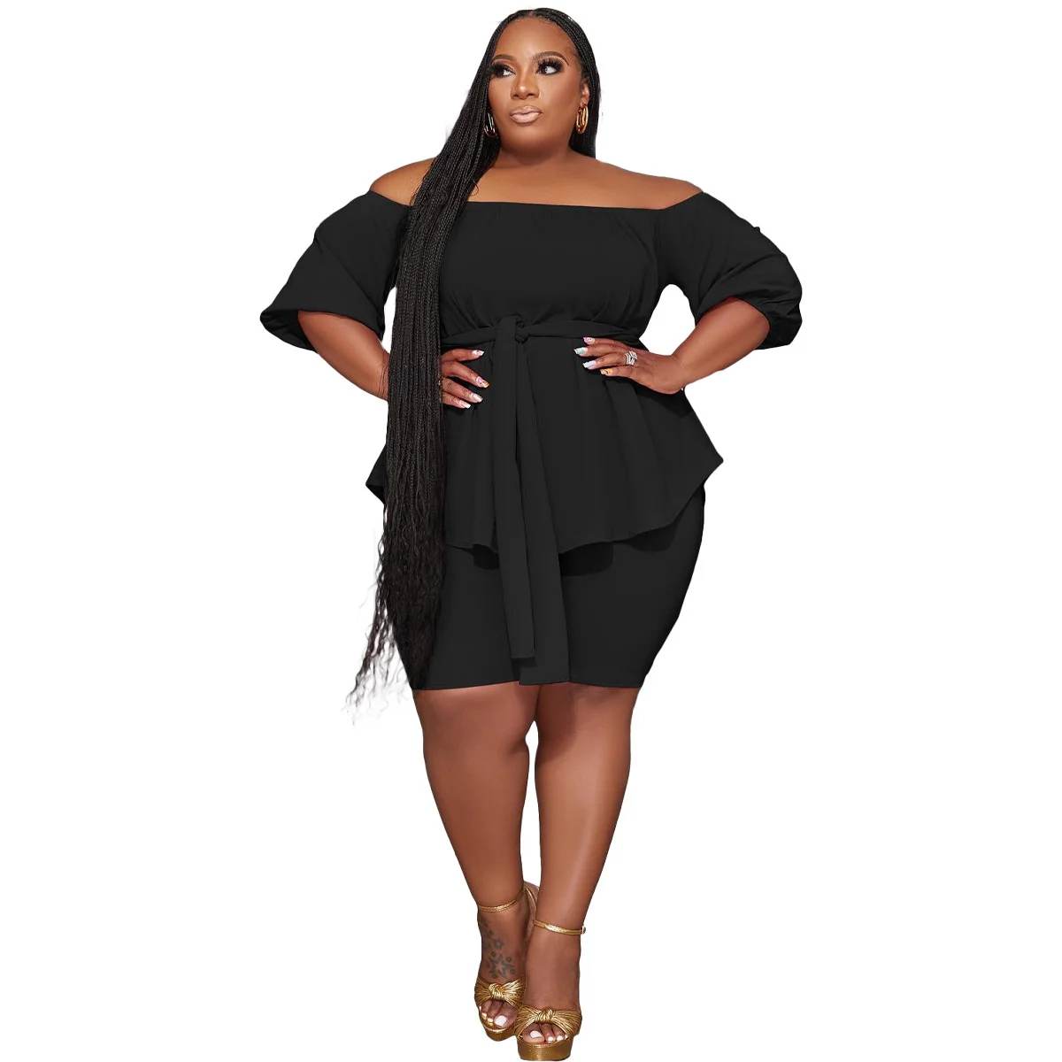 Plus Size Summer Two Pieces Set for Sport Slash Neck Casual Suit Short Sleeves t Shirt with Sash Stretchy 3xl 4xl 5xl 6xl