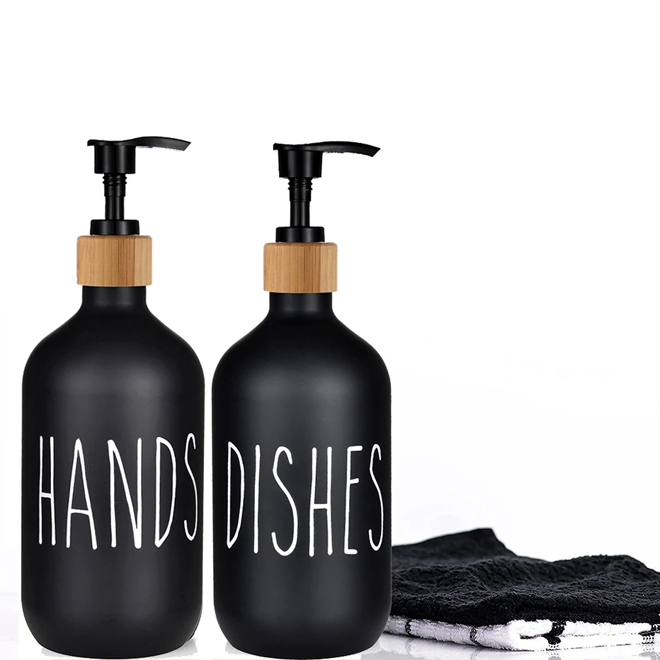 

Matte Black Dish Soap Bottle with Wood Pump for Kitchen Sink Liquid Soap Dispenser Hand Soap Lotion Container Refillable Jars